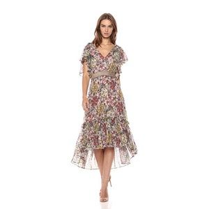 Taylor Dresses Printed Chiffon Smock Belt Dress